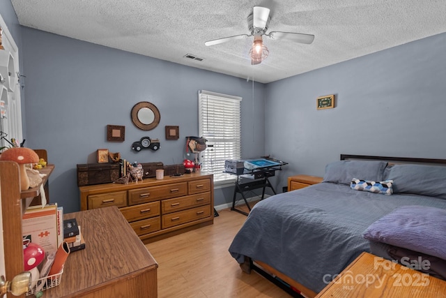 716 Mooresville Rd, Salisbury, NC 28144 - bedroom with light wood-style flooring, a textured ceiling, and ceiling fan