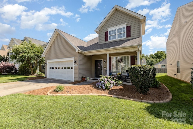 411 Summergate Dr Unit 78, Winston Salem, NC 27103 - traditional-style house with a porch, concrete driveway, an attached garage, a front lawn, and a shingled roof