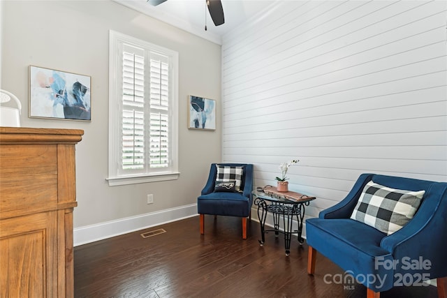9125 Dylan Ridge Ct, Concord, NC 28027 - living area featuring a ceiling fan, baseboards, and wood-type flooring