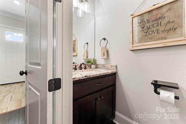 9125 Dylan Ridge Ct, Concord, NC 28027 - bathroom with vanity and crown molding