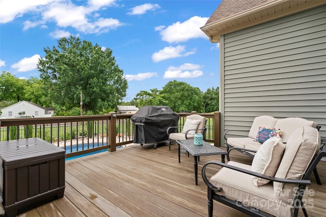 9125 Dylan Ridge Ct, Concord, NC 28027 - wooden deck featuring a grill