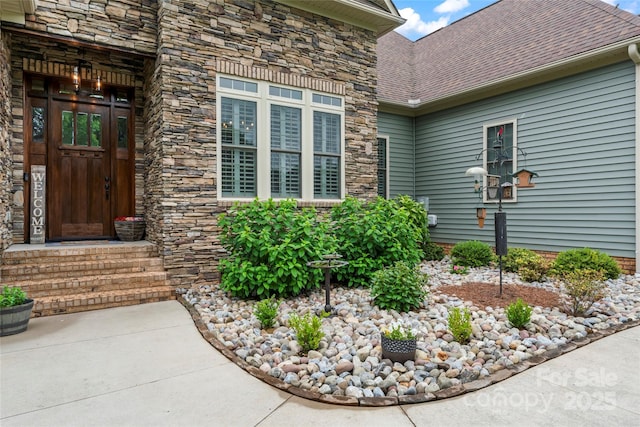 9125 Dylan Ridge Ct, Concord, NC 28027 - entrance to property featuring stone siding and a shingled roof