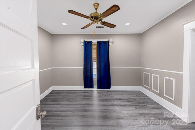 224 E Steele St, Salisbury, NC 28144 - unfurnished room featuring ceiling fan, wood finished floors, recessed lighting, and baseboards