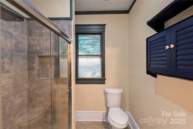224 E Steele St, Salisbury, NC 28144 - full bath with toilet, a shower stall, baseboards, and tile patterned flooring