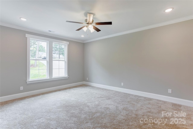 501 Old Speedway Dr NW Unit 1, Concord, NC 28027 - unfurnished room featuring baseboards, a ceiling fan, recessed lighting, crown molding, and carpet floors