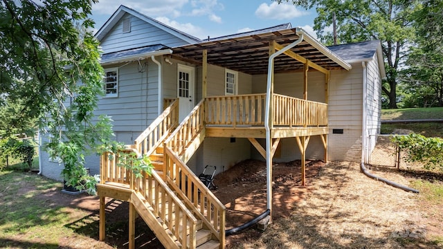 73 20th Ave SW, Hickory, NC 28602 - back of property featuring stairway, crawl space, and a wooden deck