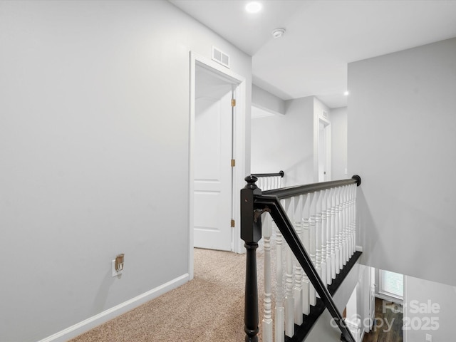 2821 Providence Spring Ln, Charlotte, NC 28270 - corridor with an upstairs landing, baseboards, carpet floors, and recessed lighting