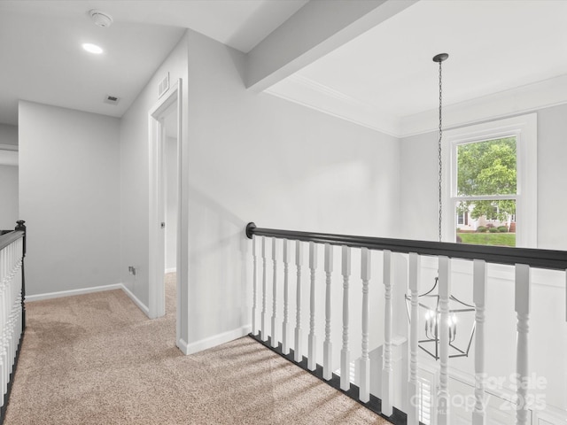 2821 Providence Spring Ln, Charlotte, NC 28270 - corridor with carpet, baseboards, an upstairs landing, and recessed lighting