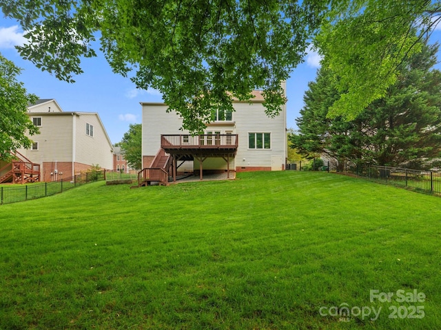 2821 Providence Spring Ln, Charlotte, NC 28270 - rear view of house with stairs, a wooden deck, and a chimney