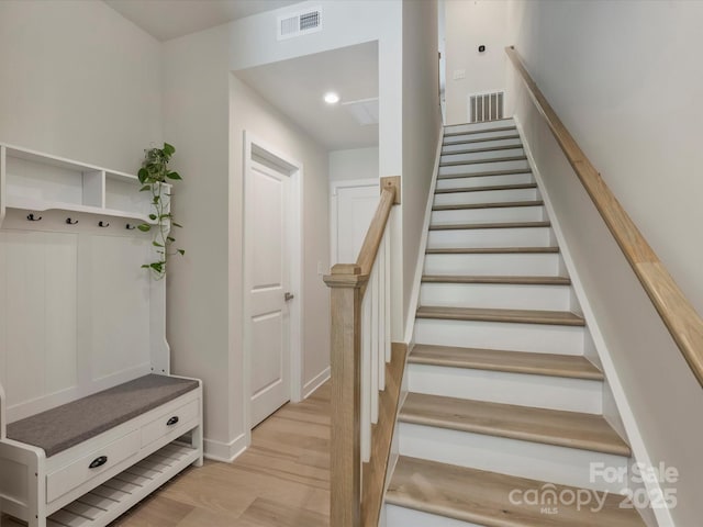 513 Cubitt Ct, Charlotte, NC 28205 - staircase with wood finished floors, baseboards, and recessed lighting