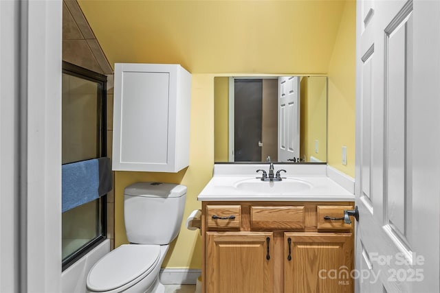 32 Evita Cove Rd, Weaverville, NC 28787 - full bath featuring toilet, vanity, a baseboard heating unit, and combined bath / shower with glass door