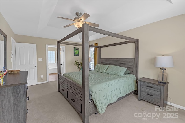 12303 Shadow Ridge Ln, Charlotte, NC 28273 - bedroom featuring light colored carpet, baseboards, and a ceiling fan