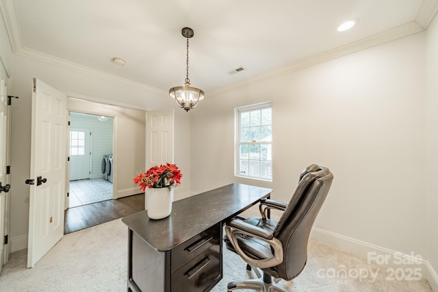 1121 S Wendover Rd, Charlotte, NC 28211 - carpeted office space with separate washer and dryer, plenty of natural light, crown molding, and baseboards