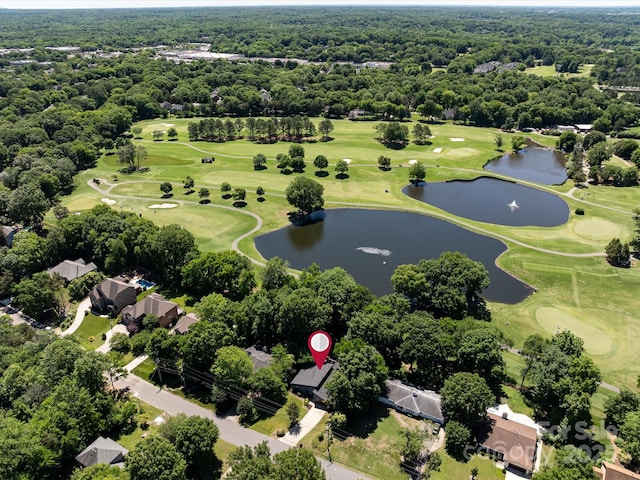 3531 Bon Rea Dr, Charlotte, NC 28226 - aerial view of property and surrounding area featuring a large body of water, a golf club, and a heavily wooded area