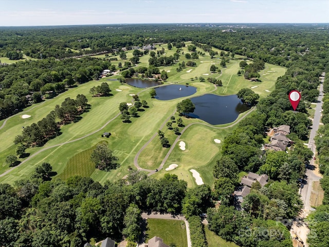 3531 Bon Rea Dr, Charlotte, NC 28226 - aerial view of property and surrounding area with a nearby body of water, a local golf course, and a heavily wooded area
