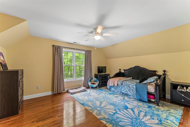 32 Evita Cove Rd, Weaverville, NC 28787 - bedroom with wood finished floors, lofted ceiling, baseboards, and ceiling fan