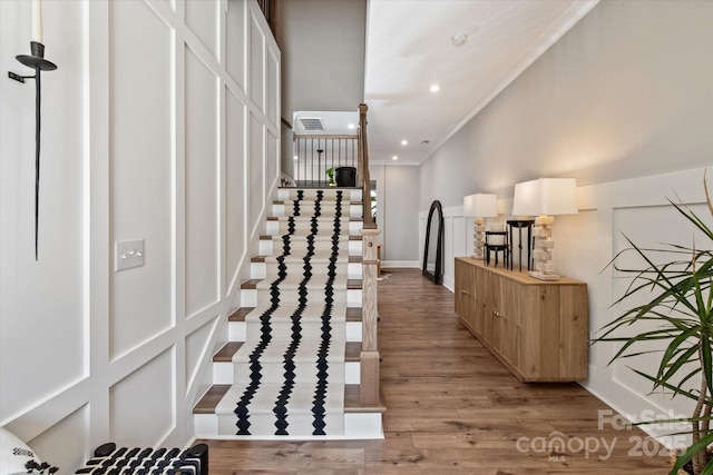 20216 Shaffer Bach Ln, Charlotte, NC 28277 - stairway featuring wood finished floors, recessed lighting, and baseboards