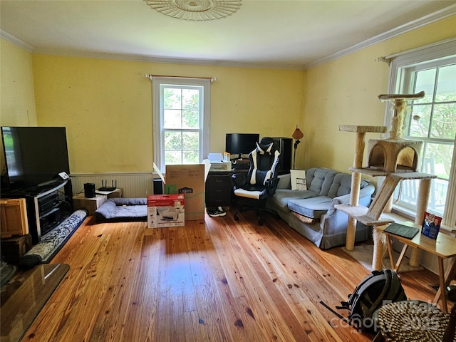 368 Settlemyre Rd, Morganton, NC 28655 - office area featuring wood-type flooring, ornamental molding, and wainscoting