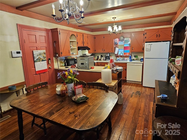 368 Settlemyre Rd, Morganton, NC 28655 - dining space featuring a chandelier, dark wood finished floors, and beam ceiling