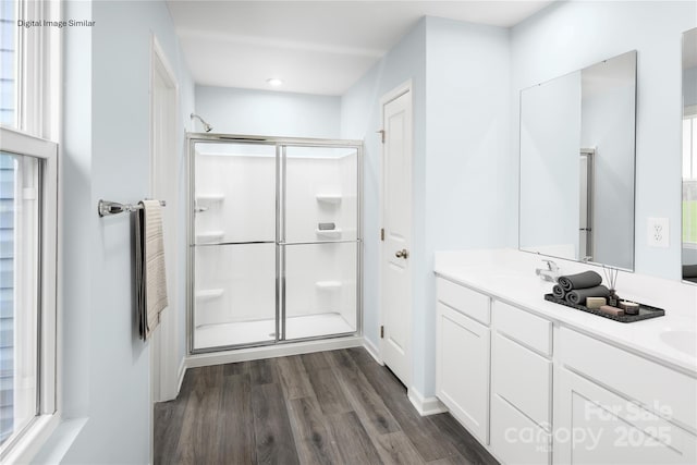 200 Rose Ln Unit 1502, Pageland, SC 29728 - full bathroom with wood finished floors, a stall shower, and double vanity