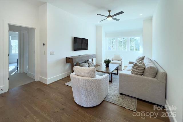 2270 New Gray Rock Rd, Fort Mill, SC 29708 - living room with plenty of natural light, wood finished floors, a ceiling fan, and baseboards