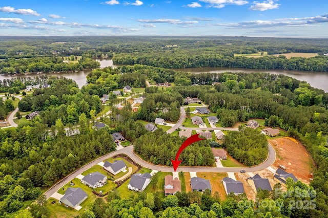 1155 Rudder Cir, Salisbury, NC 28146 - aerial view of property and surrounding area with a nearby body of water, a forest, and nearby suburban area