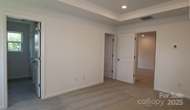 1922 Highland Park Dr, Charlotte, NC 28269 - carpeted spare room with recessed lighting, crown molding, baseboards, and a tray ceiling