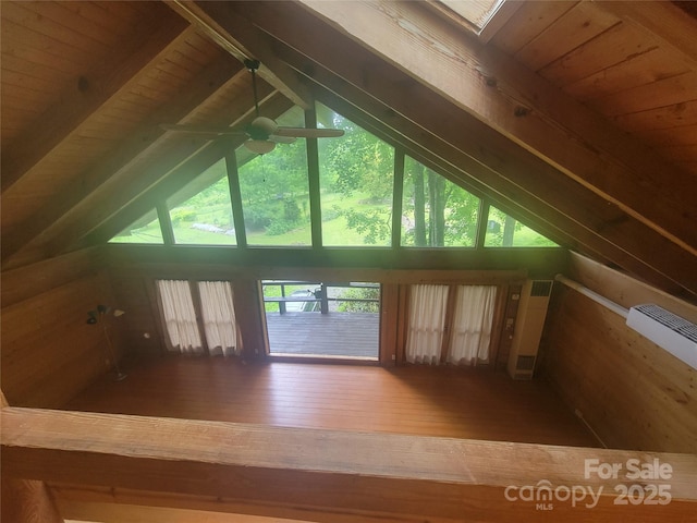 429 Biodome Dr, Waynesville, NC 28785 - additional living space with hardwood / wood-style flooring, wooden ceiling, and a ceiling fan