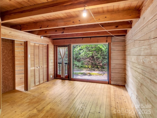 429 Biodome Dr, Waynesville, NC 28785 - spare room with wooden walls, hardwood / wood-style flooring, and wood ceiling with exposed beams