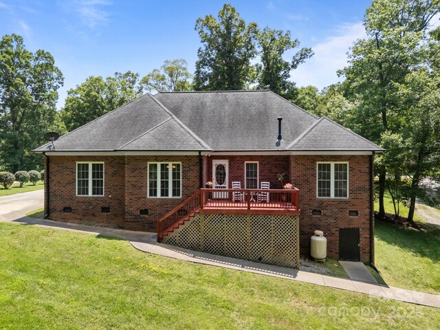 10501 Mount Olive Estates Dr Unit 7, Mount Pleasant, NC 28124 - rear view of property with roof with shingles, crawl space, brick siding, and a wooden deck