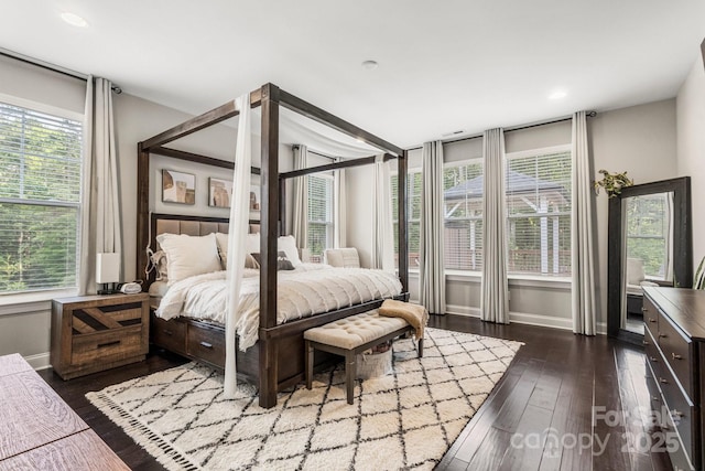 4189 Island Fox Ln, Denver, NC 28037 - bedroom featuring dark wood-style flooring, multiple windows, baseboards, and recessed lighting