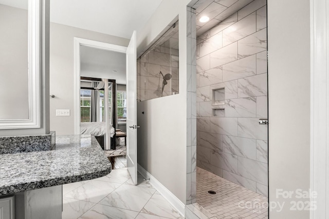 4189 Island Fox Ln, Denver, NC 28037 - bathroom featuring marble finish flooring, a walk in shower, baseboards, and ensuite bath