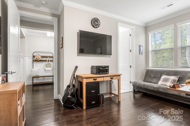 4189 Island Fox Ln, Denver, NC 28037 - living area with dark wood-style floors and ornamental molding