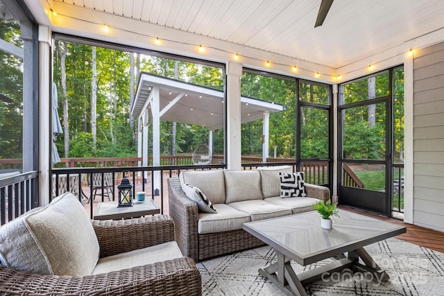 4189 Island Fox Ln, Denver, NC 28037 - sunroom featuring healthy amount of natural light, outdoor lounge area, and a ceiling fan