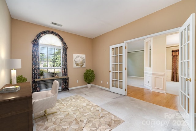 9419 Olivia Ln, Charlotte, NC 28277 - unfurnished office featuring french doors and carpet flooring