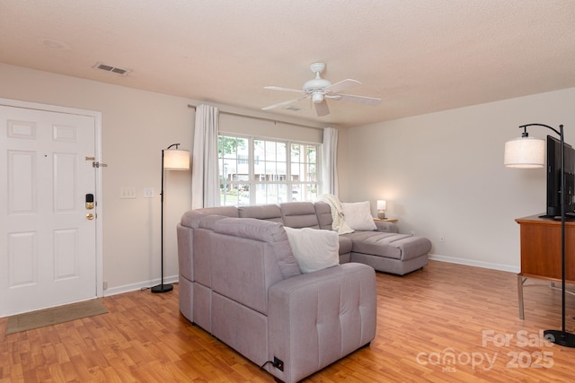 10548 English Setter Way, Charlotte, NC 28269 - living room with light wood-style flooring, ceiling fan, and baseboards