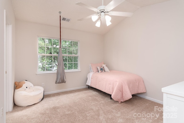 10548 English Setter Way, Charlotte, NC 28269 - bedroom with carpet, baseboards, vaulted ceiling, and ceiling fan
