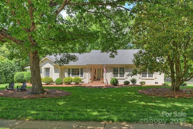 7022 Lancer Dr, Charlotte, NC 28226 - ranch-style house featuring a front yard, brick siding, and a shingled roof