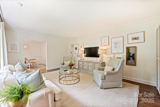 7022 Lancer Dr, Charlotte, NC 28226 - living room featuring wood finished floors and ornamental molding