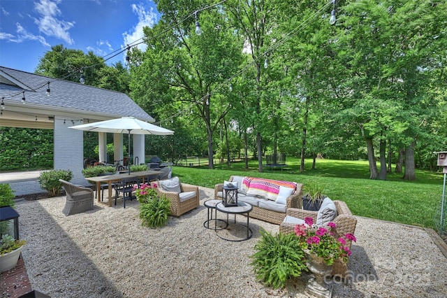 7022 Lancer Dr, Charlotte, NC 28226 - view of patio featuring outdoor lounge area and view of scattered trees