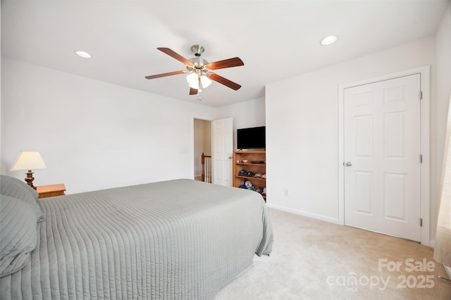 444 Battery Cir, Clover, SC 29710 - bedroom featuring light colored carpet, ceiling fan, and recessed lighting