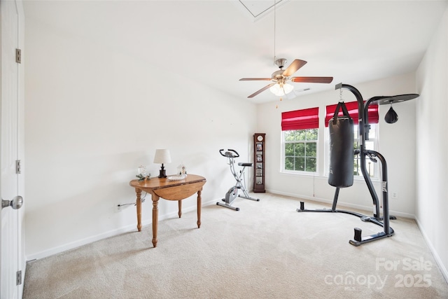 444 Battery Cir, Clover, SC 29710 - workout room with carpet and a ceiling fan