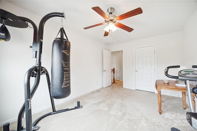 444 Battery Cir, Clover, SC 29710 - workout area with ceiling fan, attic access, and carpet flooring