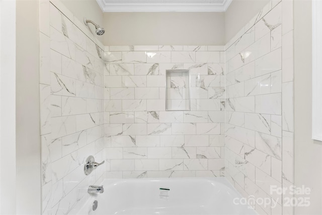 1606 Northwoods Dr, Kings Mountain, NC 28086 - bathroom featuring ornamental molding and shower / bathtub combination