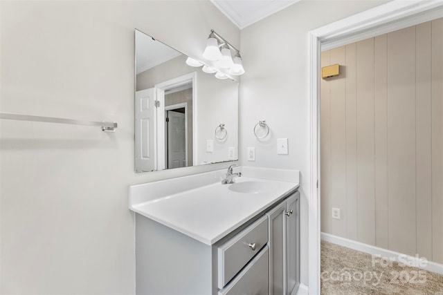 1606 Northwoods Dr, Kings Mountain, NC 28086 - bathroom featuring vanity, ornamental molding, and baseboards