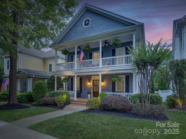628 Bracket St, Fort Mill, SC 29708 - view of front of house featuring a balcony, covered porch, and ceiling fan