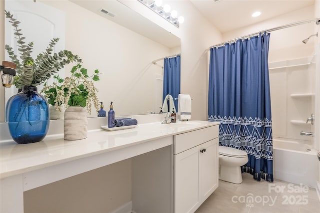 5130 Watersail Way, Clover, SC 29710 - full bathroom with toilet, vanity, shower / bath combo with shower curtain, and tile patterned flooring