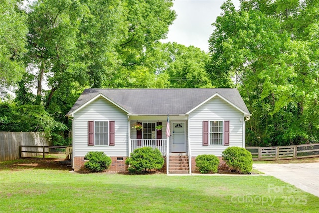 110 Eighth St, York, SC 29745 - ranch-style house featuring a porch, crawl space, and a shingled roof