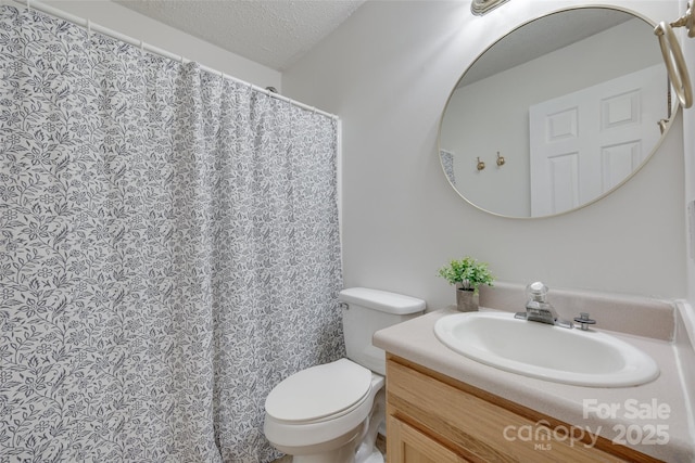 110 Eighth St, York, SC 29745 - full bath with vanity, toilet, a textured ceiling, and a shower with shower curtain
