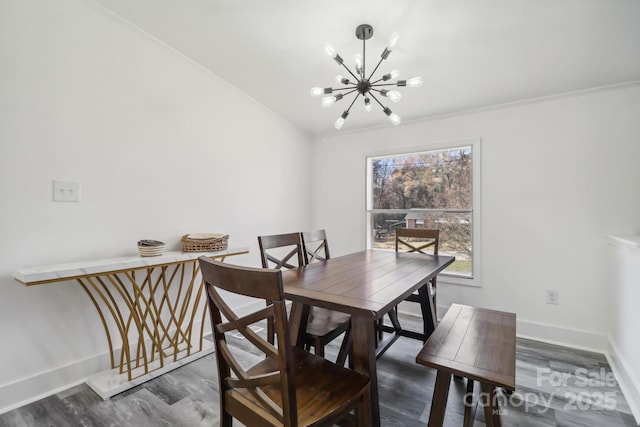 2315 Circle Dr, Great Falls, SC 29055 - dining room with a chandelier, wood finished floors, ornamental molding, and baseboards